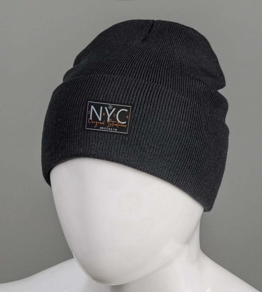 Шапка з відворотом на флісі NYC (25207) , Чорний 1