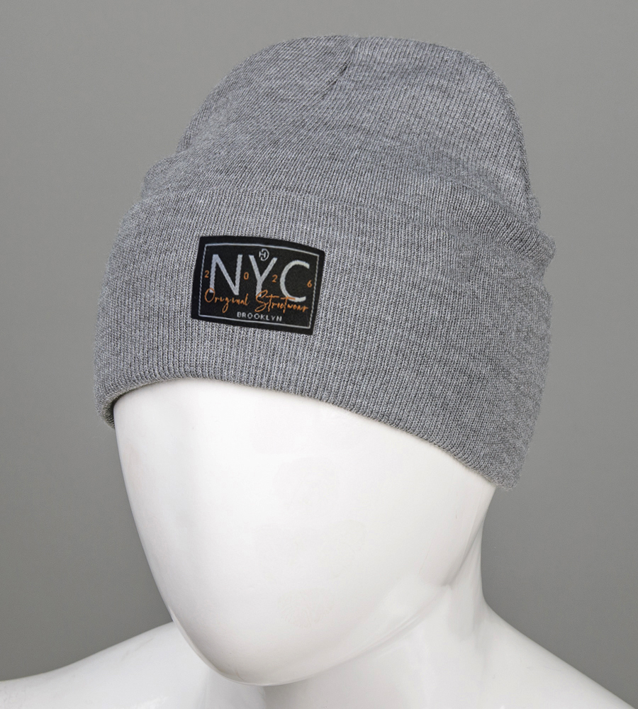 Шапка з відворотом на флісі NYC (25207) , Т.Сірий 1