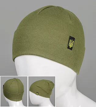 Шапка-носок трикотажна Рубчик без підкладки Тризуб (18005), Хакі