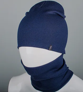 Трикотажний комплект Рубчик Пряма, Шапка + Баф FERO (23217), Темно-синій