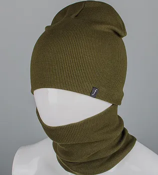 Трикотажний комплект Рубчик Пряма, Шапка + Баф FERO (23217), Хакі