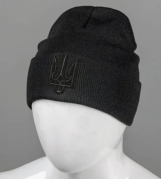 Шапка молодіжна з вишивкою Тризуб (m33), Чорний з чорним