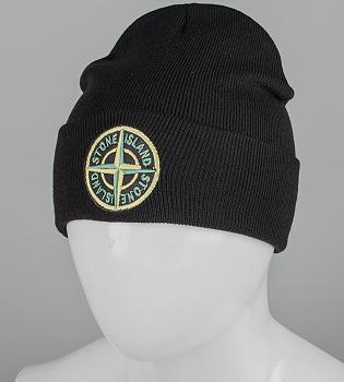 Шапка молодіжна з вишивкою Stone Island (m33), Чорний