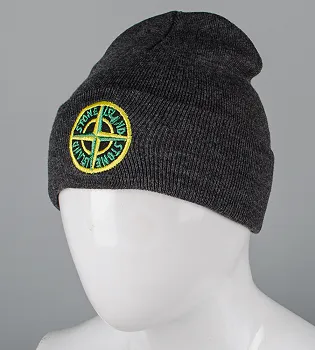 Шапка молодіжна з вишивкою Stone Island (m33), Антрацит