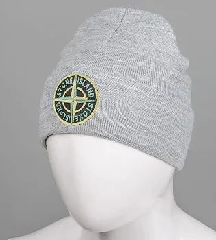 Шапка молодіжна з вишивкою Stone Island (m33), Св.Сірий меланж