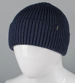 Безшовна шапка на флісі з відворотом (С2324), Темно-синій