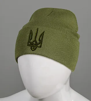 Шапка молодіжна з вишивкою Тризуб (m33), Хакі