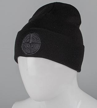 Шапка молодіжна з вишивкою Stone Island (m33), Чорний з чорним