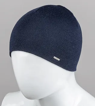 Чоловіча в'язана шапка без підкладки, шерсть (201209), Темно-синій