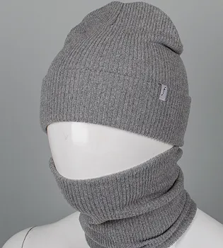 Трикотажний комплект Ангорка Шапка + Баф FERO (24251к) , Сірий