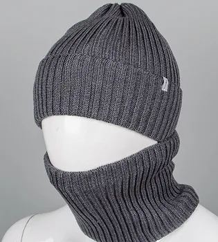 Бавовняний комплект шапка-резинка з відворотом на флісі + Баф на флiсі (240735, Антрацит