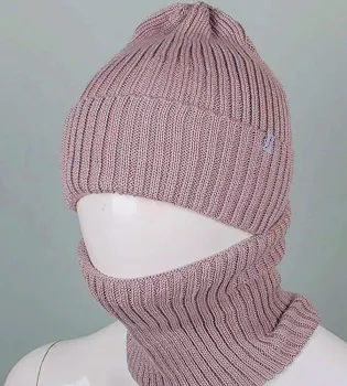 Бавовняний комплект шапка-резинка з відворотом на флісі + Баф на флiсі (240735, Какао