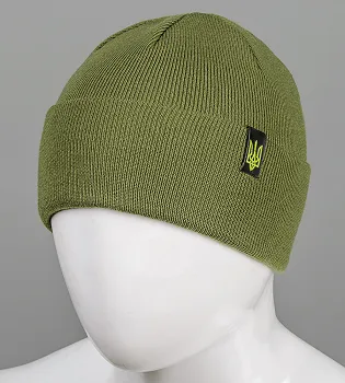 Подвійна шапка з відворотом Тризуб , Хакі