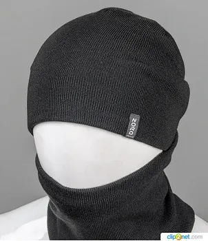 В'язаний комплект Шапка + Баф Робін (М12), Чорний