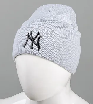 Шапка молодіжна з вишивкою NY (m33), Світло-сірий