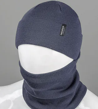Комплект чоловічий "Шапка із відворотом + Баф" (22230), Сіро-синій