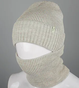 Комплект шапка-резинка з відворотом на флісі + Баф на флiсі (230701), Льон