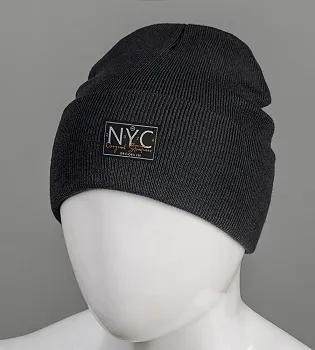 Шапка з відворотом на флісі NYC (25207) , Чорний