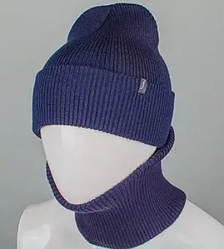 Комплект "Подвійна резинка з відворотом без підкладки + Баф" (С2218), Темно-синій