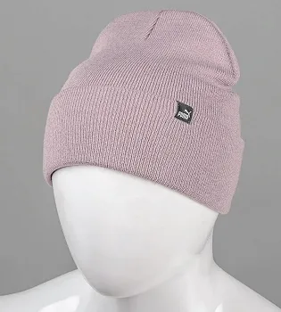 Шапка подвійна з відворотом з нашивкою , Пудра