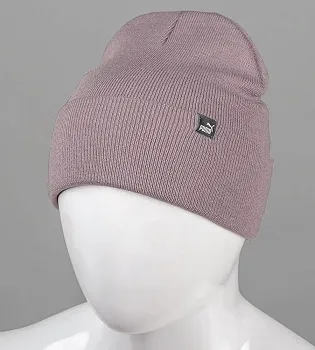 Шапка подвійна з відворотом з нашивкою , Какао