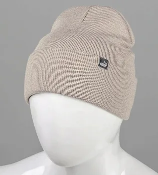 Шапка подвійна з відворотом з нашивкою , Пісочний