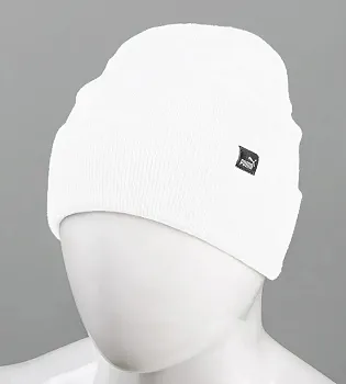 Шапка подвійна з відворотом з нашивкою , Білий