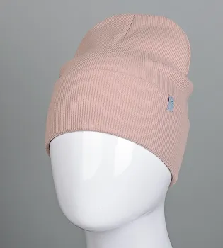 Шапка трикотажна Рубчик з відворотом FERO (20216), Пудра