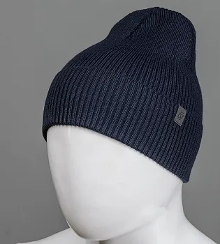 Молодіжна шерстяна шапка Резинка з відворотом FERO (С2103), Темно-синій