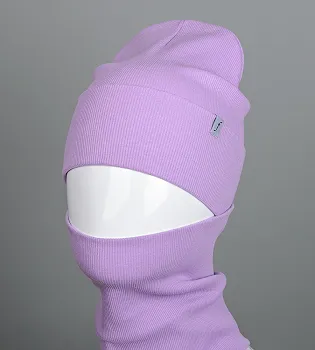 Трикотажний комплект Рубчик Шапка + Баф FERO (20222), Бузковий
